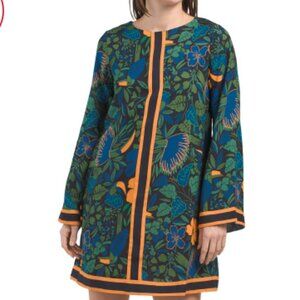 NEW CELINA MOON Long Sleeve Floral Bell Sleeve Mini Dress 100% viscose 563mn